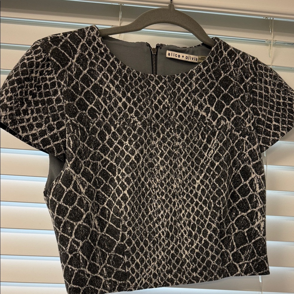 Alice + Olivia Black and White Snake Print Crop Top